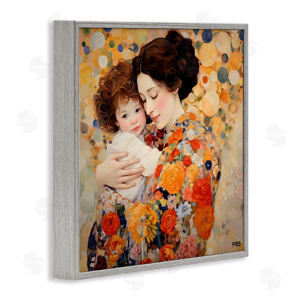 RB Floral Mother & Baby Gray Framed Glicee Wall Art Print