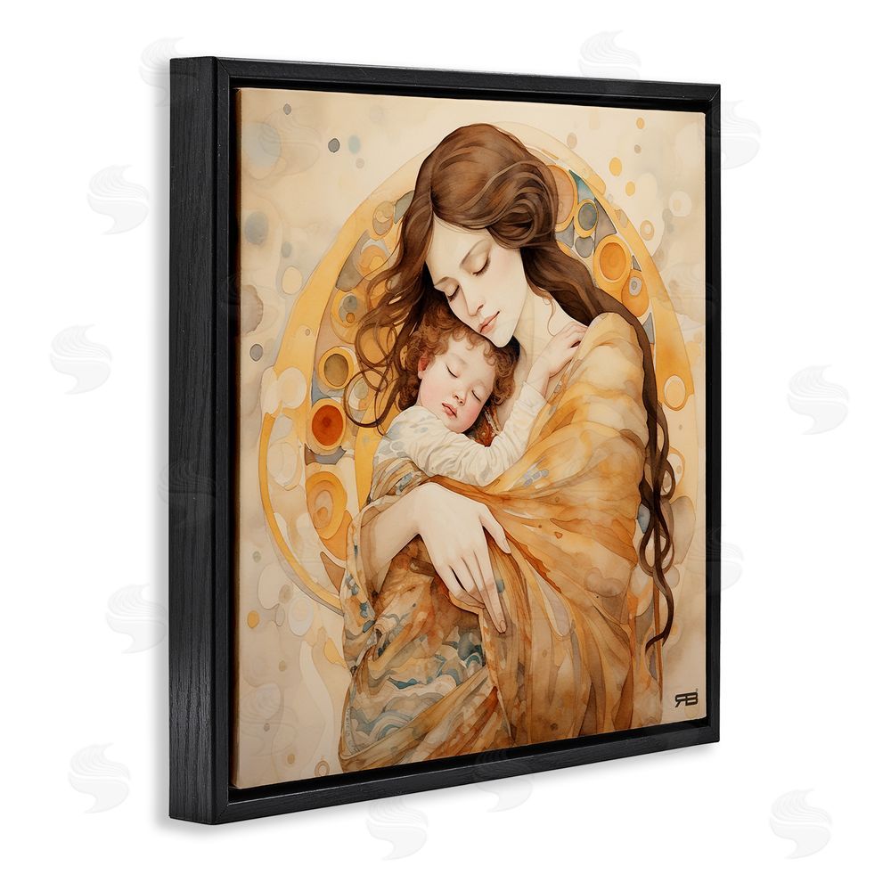 RB Traditional Mother & Child Black Floating Frame Canvas Wall Art Print