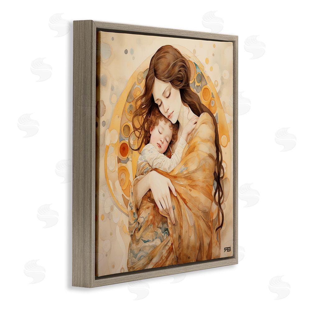RB Traditional Mother & Child Brown Floating Frame Canvas Wall Art Print