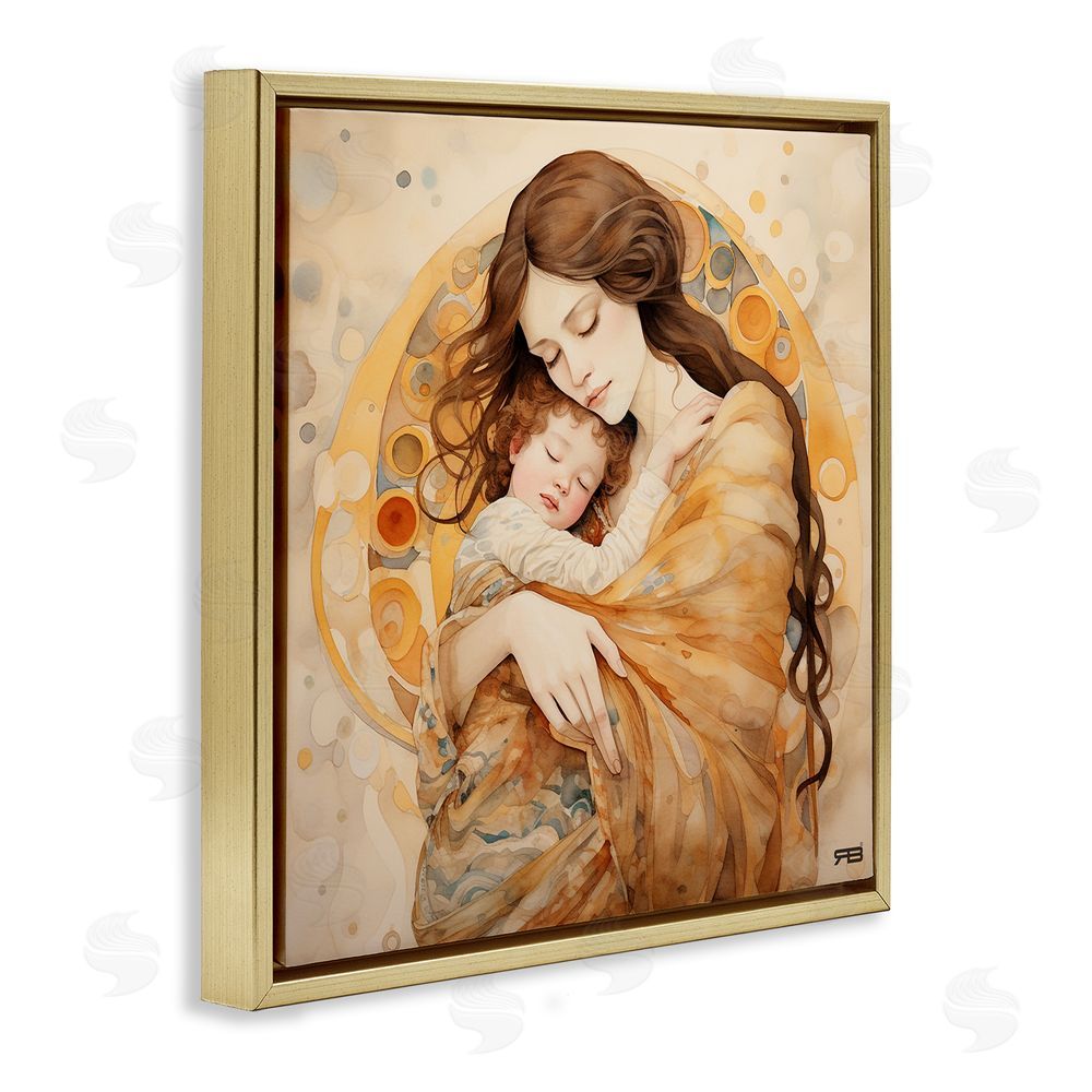 RB Traditional Mother & Child Gold Floating Frame Canvas Wall Art Print