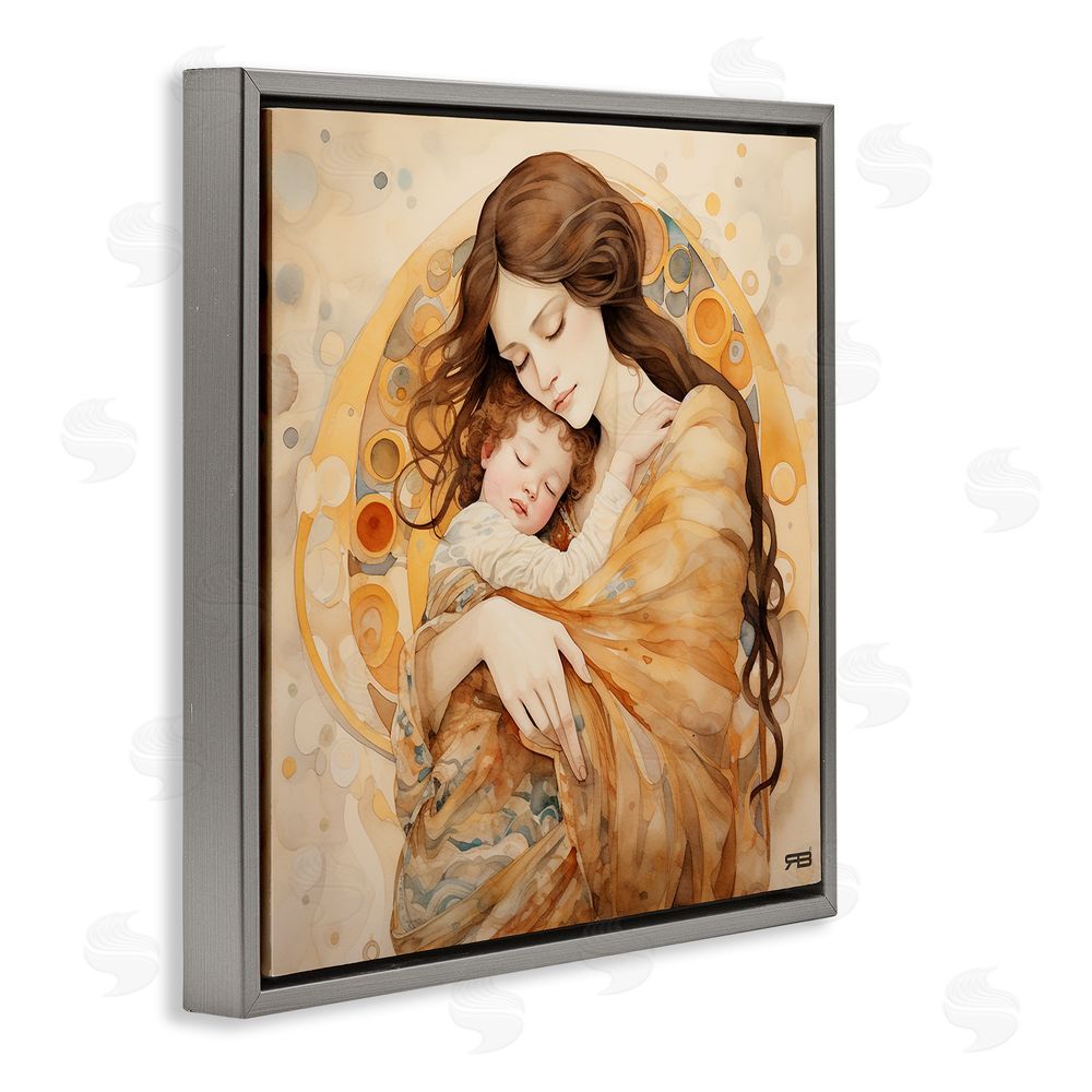 RB Traditional Mother & Child Gray Floating Frame Canvas Wall Art Print