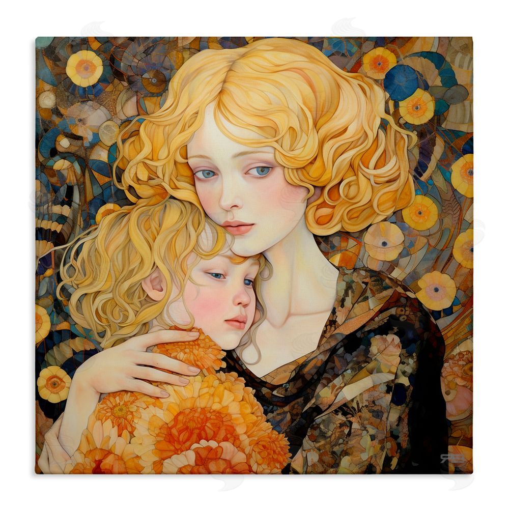 RB Blonde Mother & Child Stretched Canvas Wall Art Print