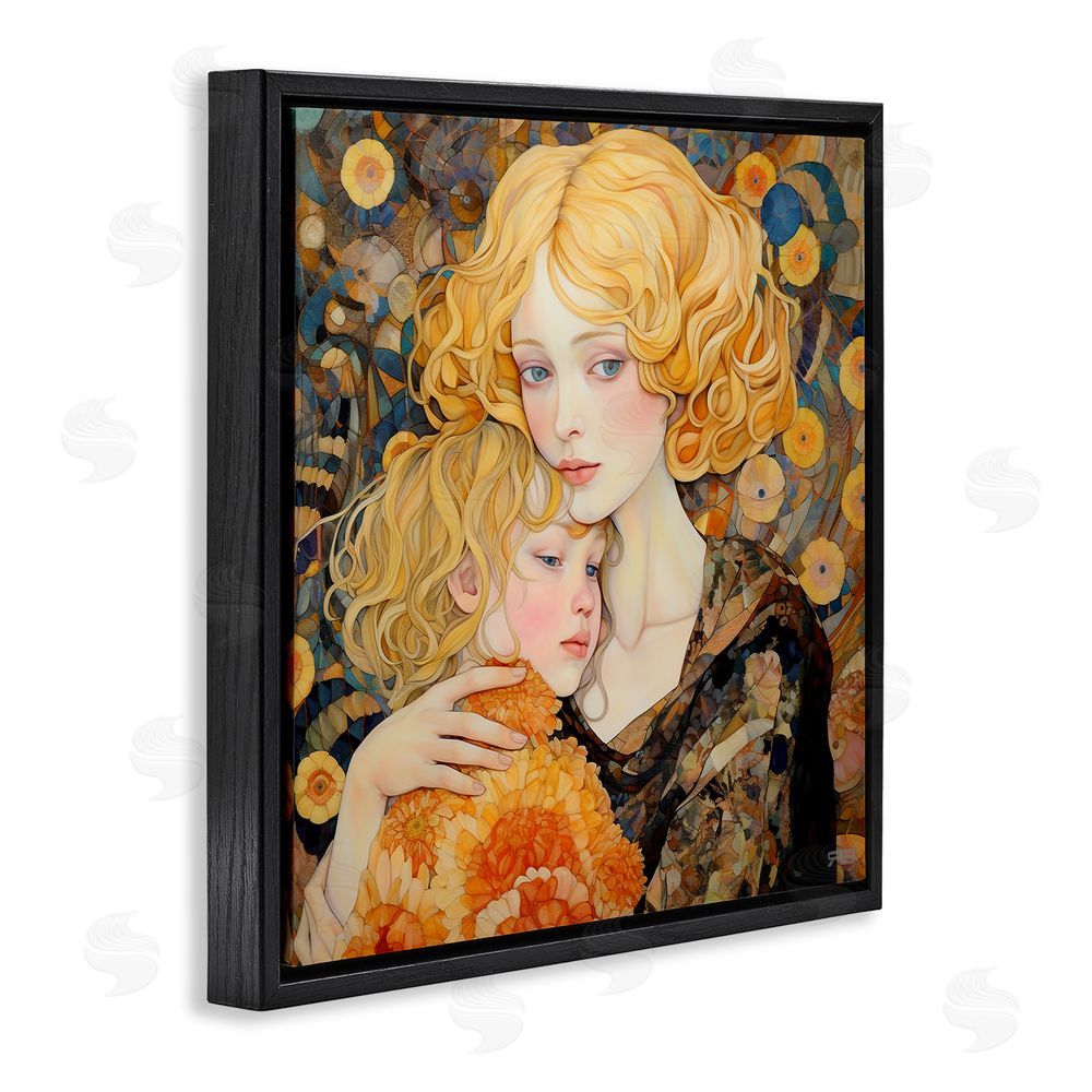 RB Blonde Mother & Child Black Floating Frame Canvas Wall Art Print