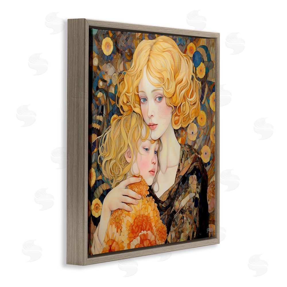 RB Blonde Mother & Child Brown Floating Frame Canvas Wall Art Print