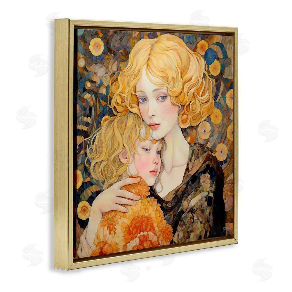 RB Blonde Mother & Child Gold Floating Frame Canvas Wall Art Print