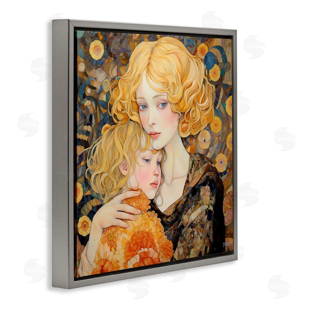 RB Blonde Mother & Child Gray Floating Frame Canvas Wall Art Print