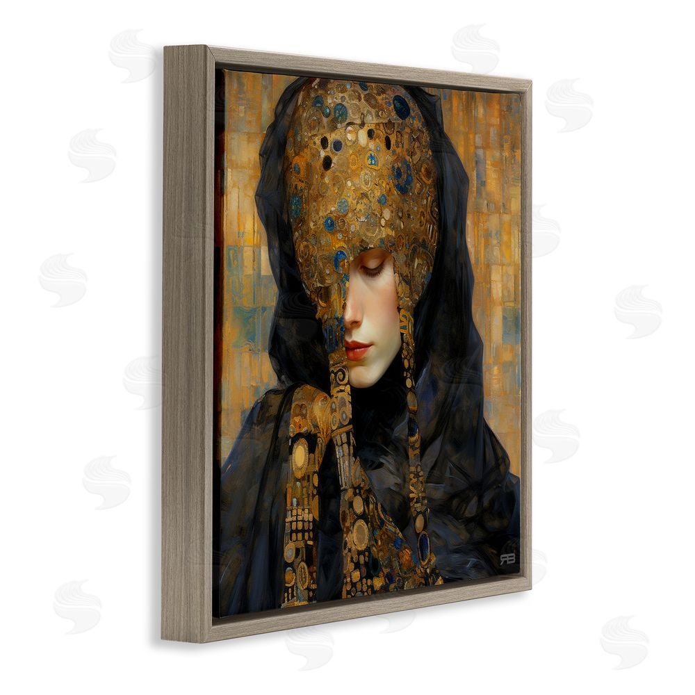 RB Geometric Patterned Portrait Brown Floating Frame Canvas Wall Art Print