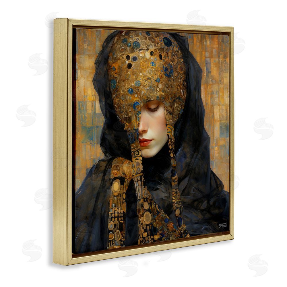 RB Geometric Patterned Portrait Gold Floating Frame Canvas Wall Art Print