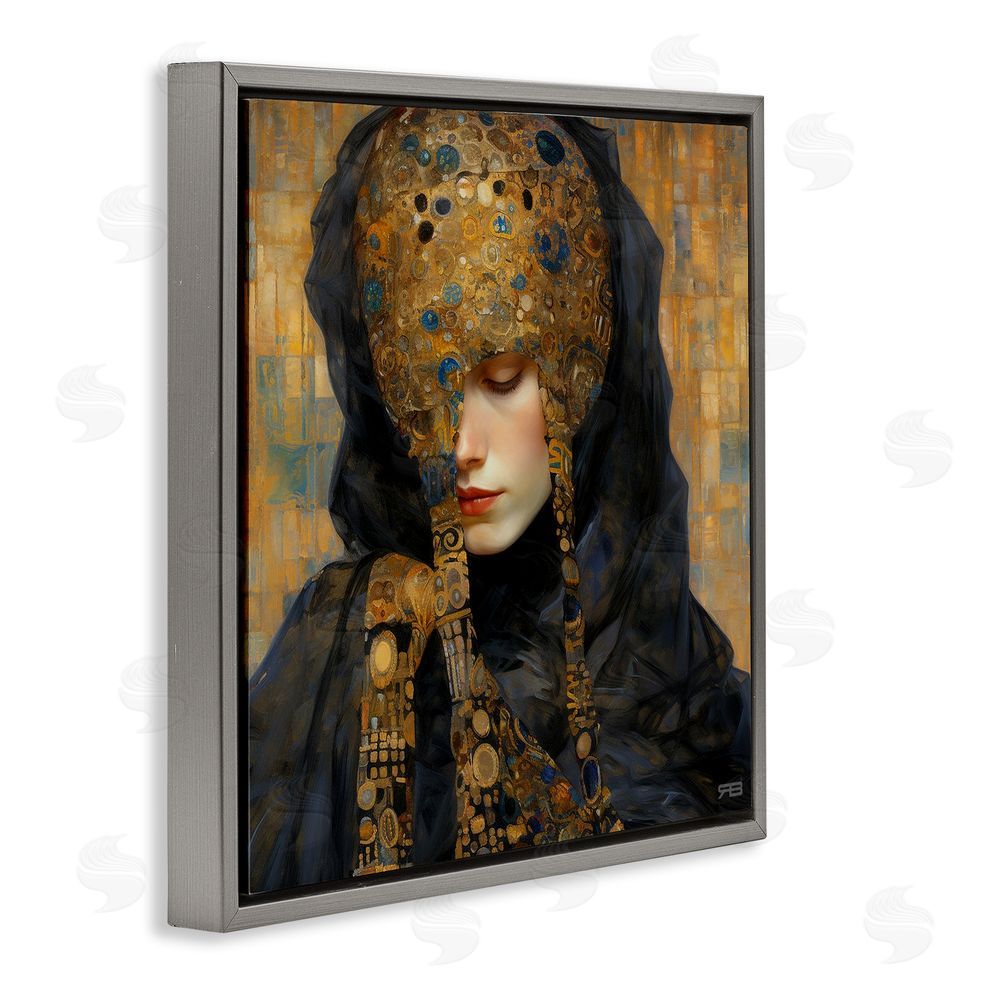 RB Geometric Patterned Portrait Gray Floating Frame Canvas Wall Art Print