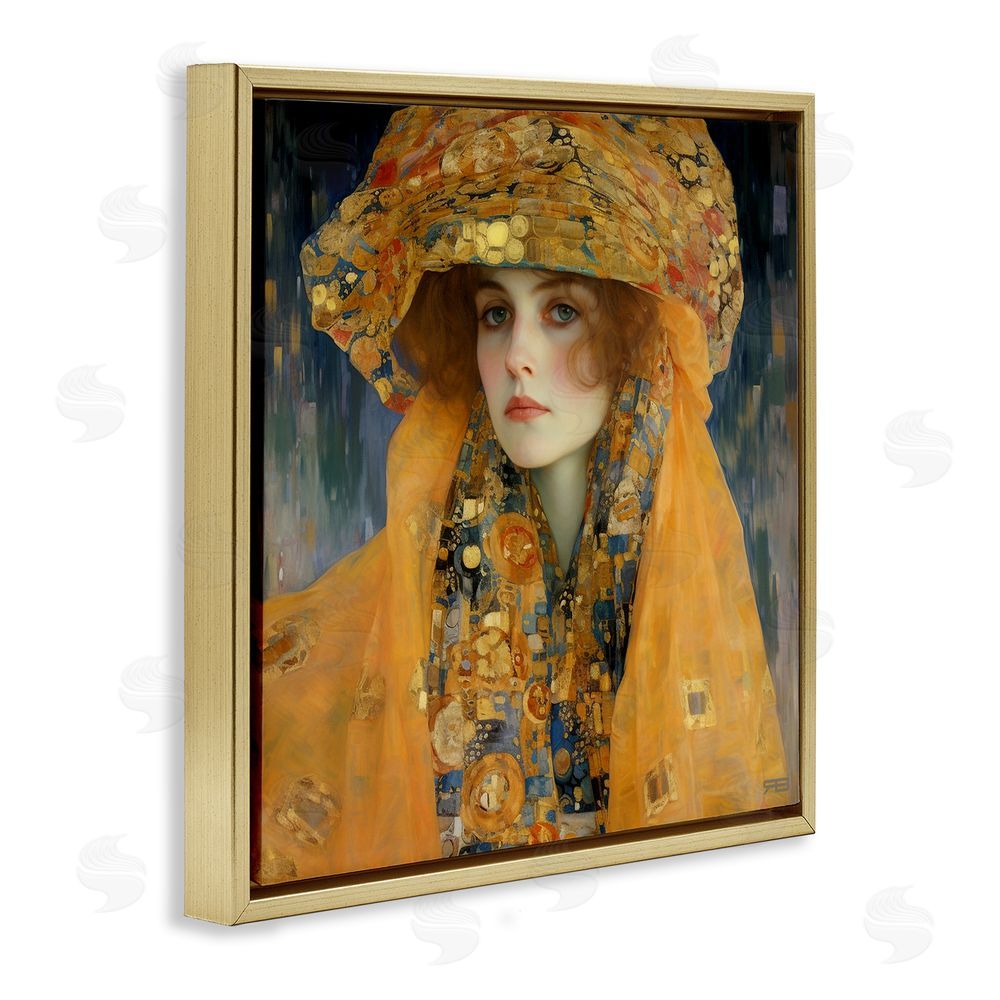 RB Traditional Patterned Portrait Gold Floating Frame Canvas Wall Art Print