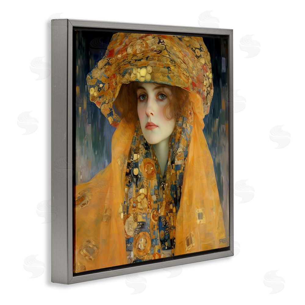RB Traditional Patterned Portrait Gray Floating Frame Canvas Wall Art Print