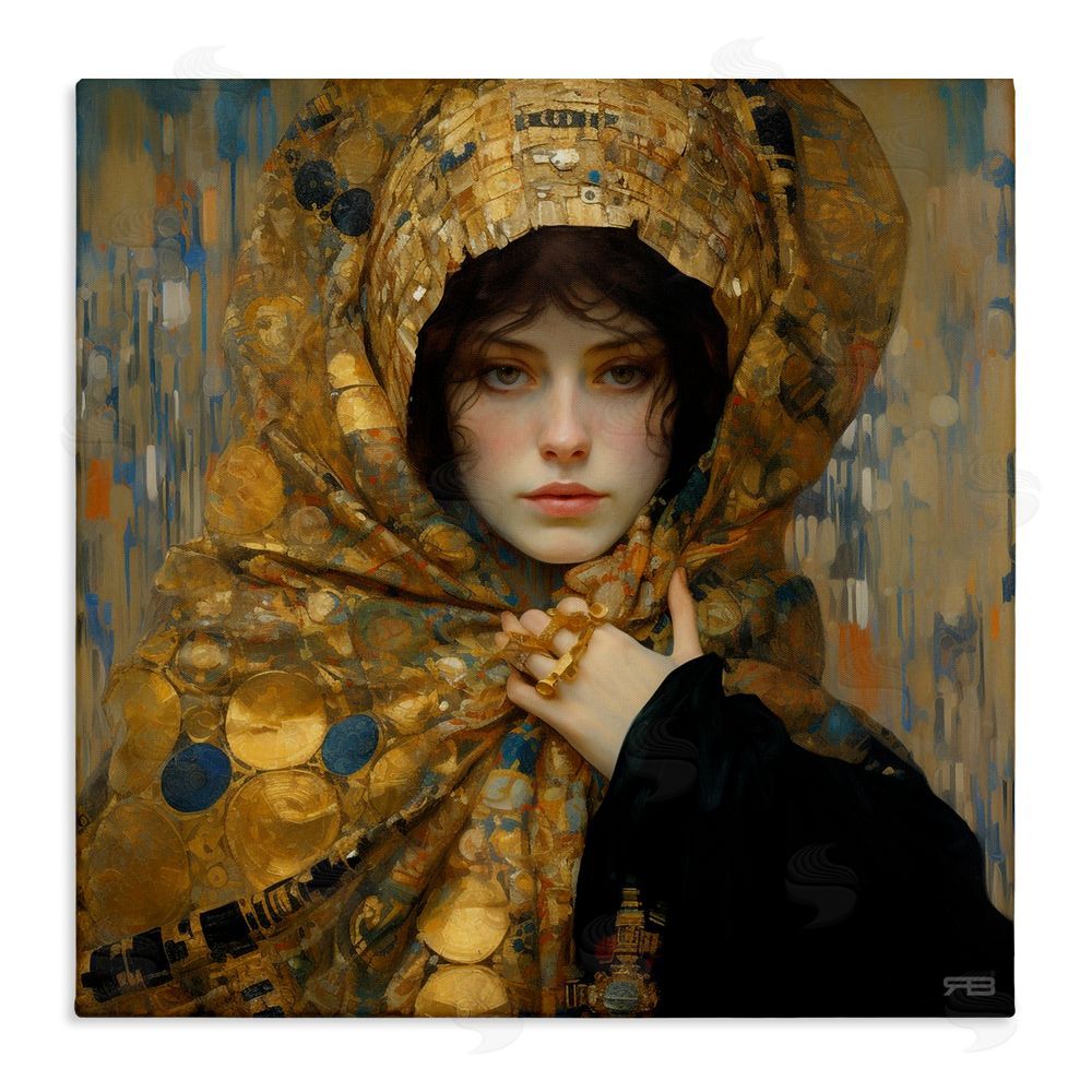 RB Woman in Patterned Gold Stretched Canvas Wall Art Print