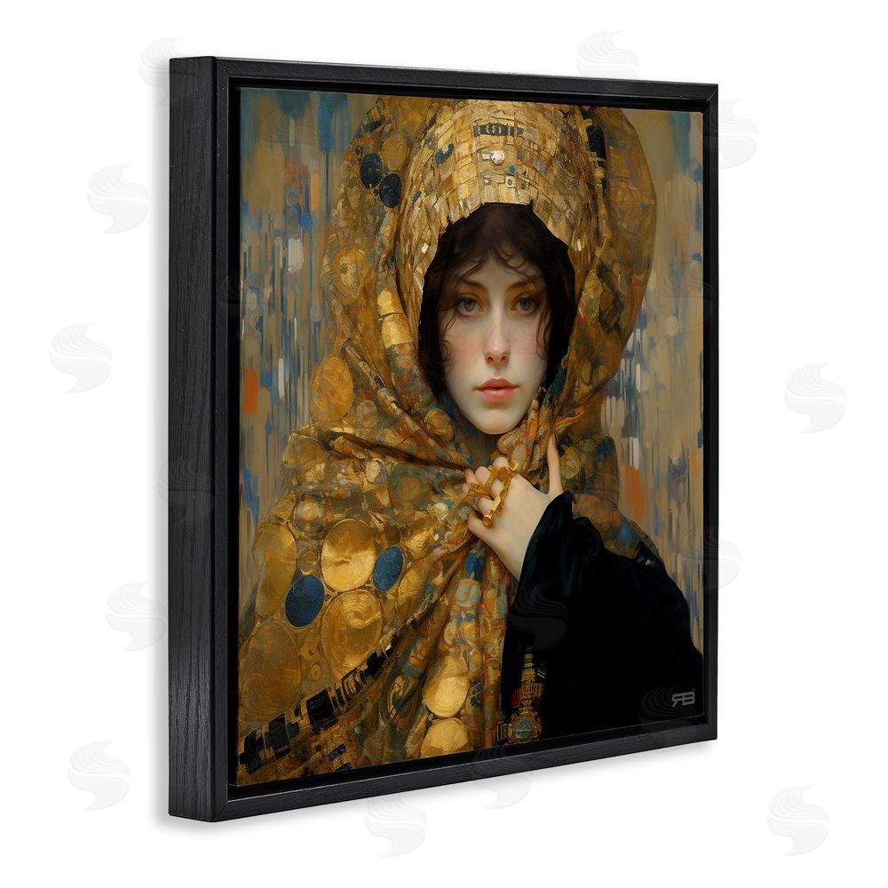 RB Woman in Patterned Gold Black Floating Frame Canvas Wall Art Print