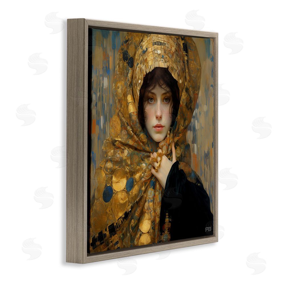 RB Woman in Patterned Gold Brown Floating Frame Canvas Wall Art Print