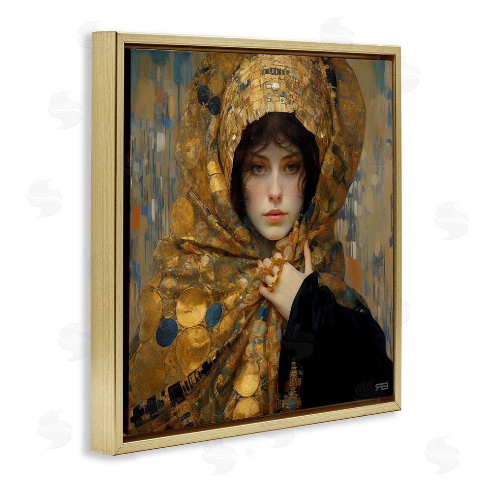 RB Woman in Patterned Gold Gold Floating Frame Canvas Wall Art Print