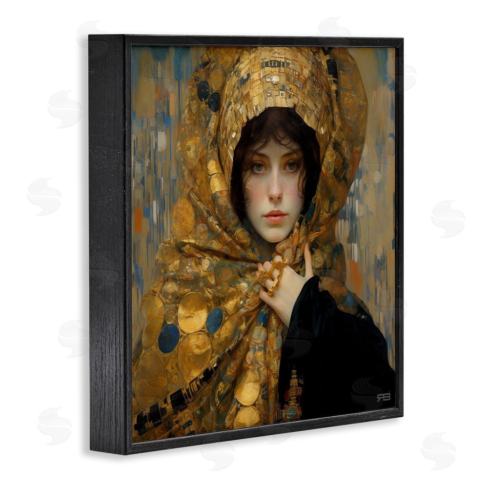 RB Woman in Patterned Gold Black Framed Glicee Wall Art Print