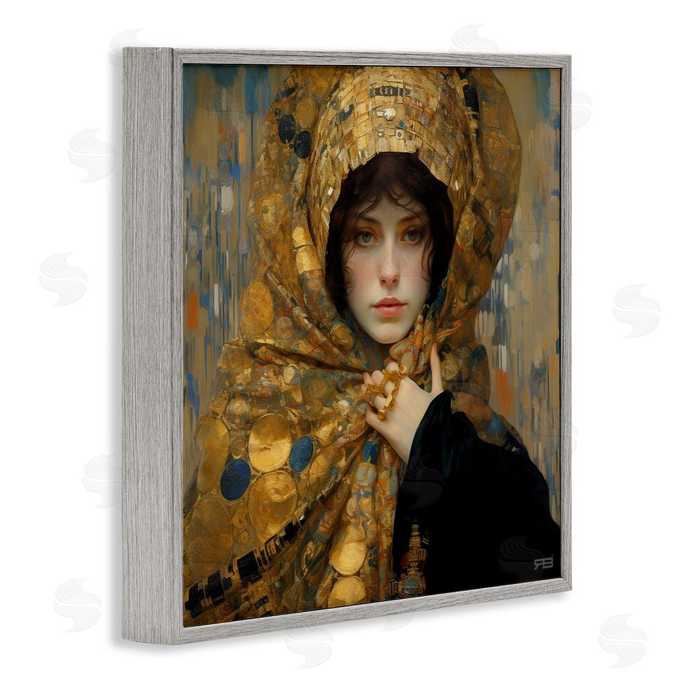 RB Woman in Patterned Gold Gray Framed Glicee Wall Art Print