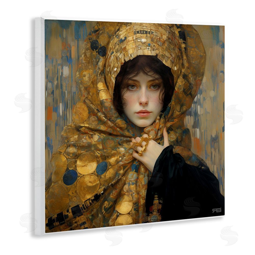RB Woman in Patterned Gold Wooden Wall Plaque Art Print