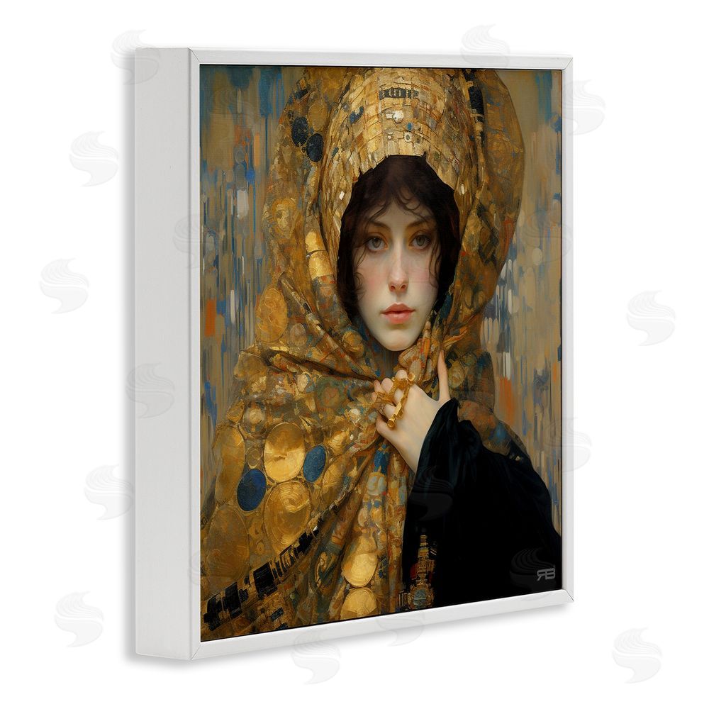 RB Woman in Patterned Gold White Framed Glicee Wall Art Print