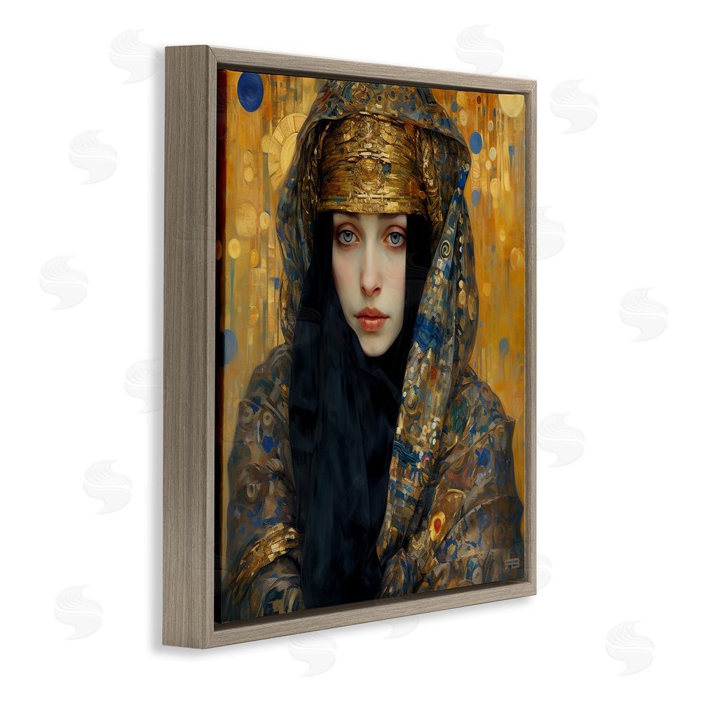 RB Woman with Ornate Veil Brown Floating Frame Canvas Wall Art Print