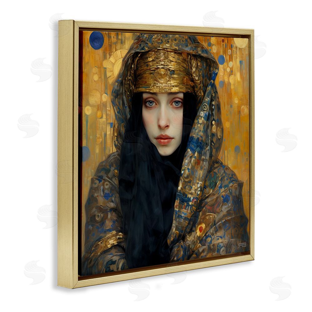 RB Woman with Ornate Veil Gold Floating Frame Canvas Wall Art Print