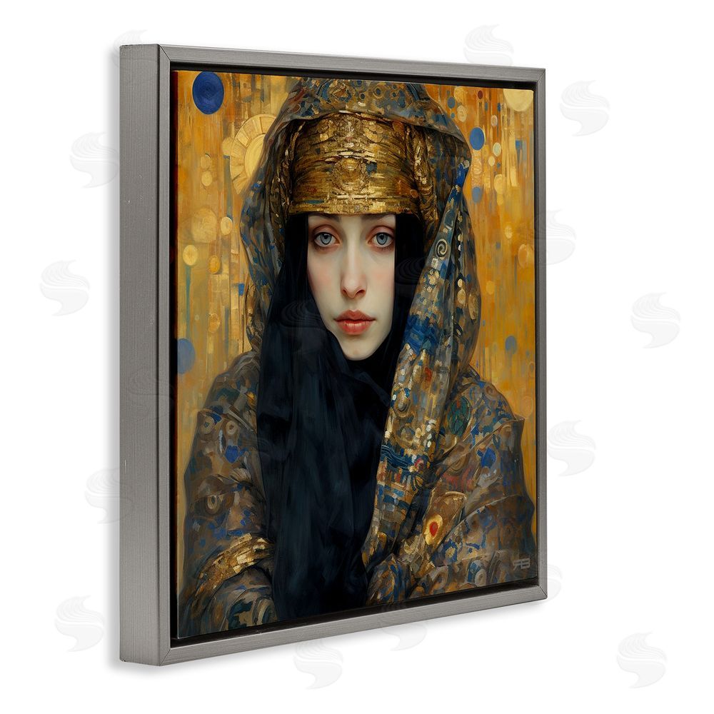 RB Woman with Ornate Veil Gray Floating Frame Canvas Wall Art Print