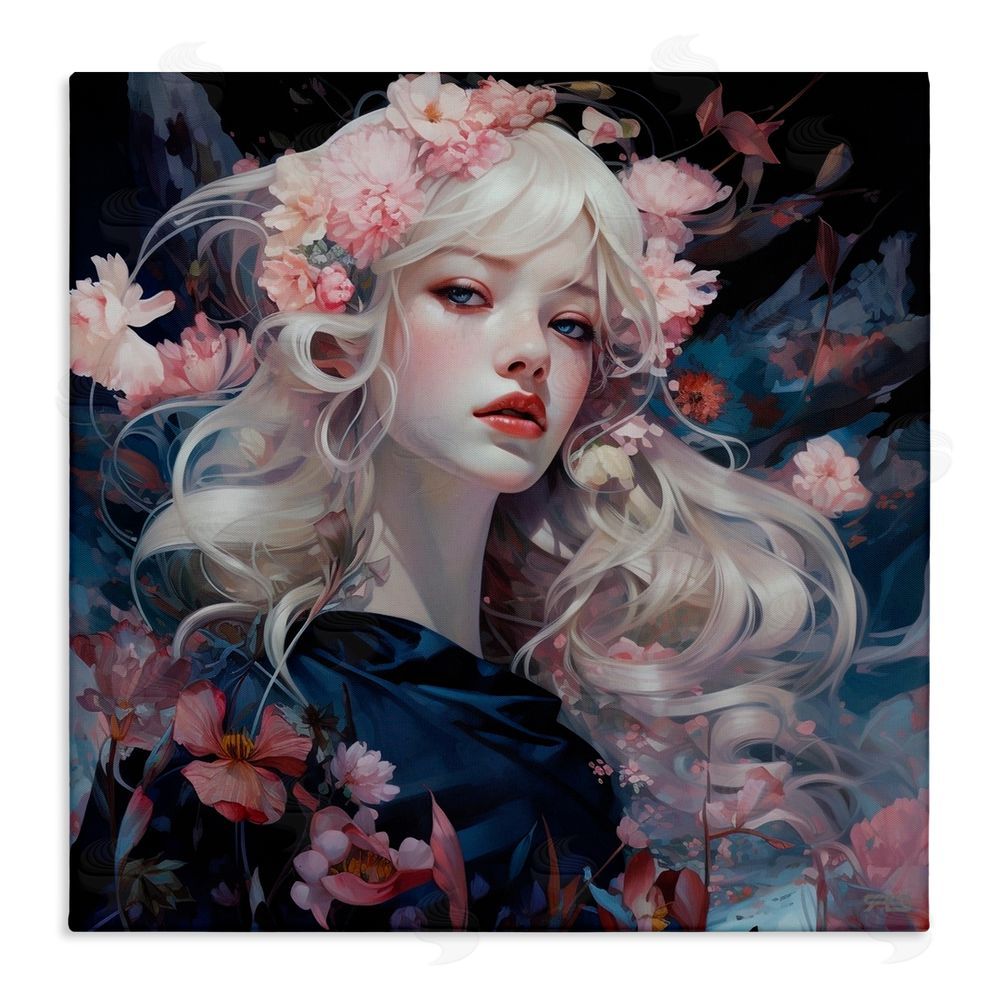 RB Girl with Pink Irises Stretched Canvas Wall Art Print