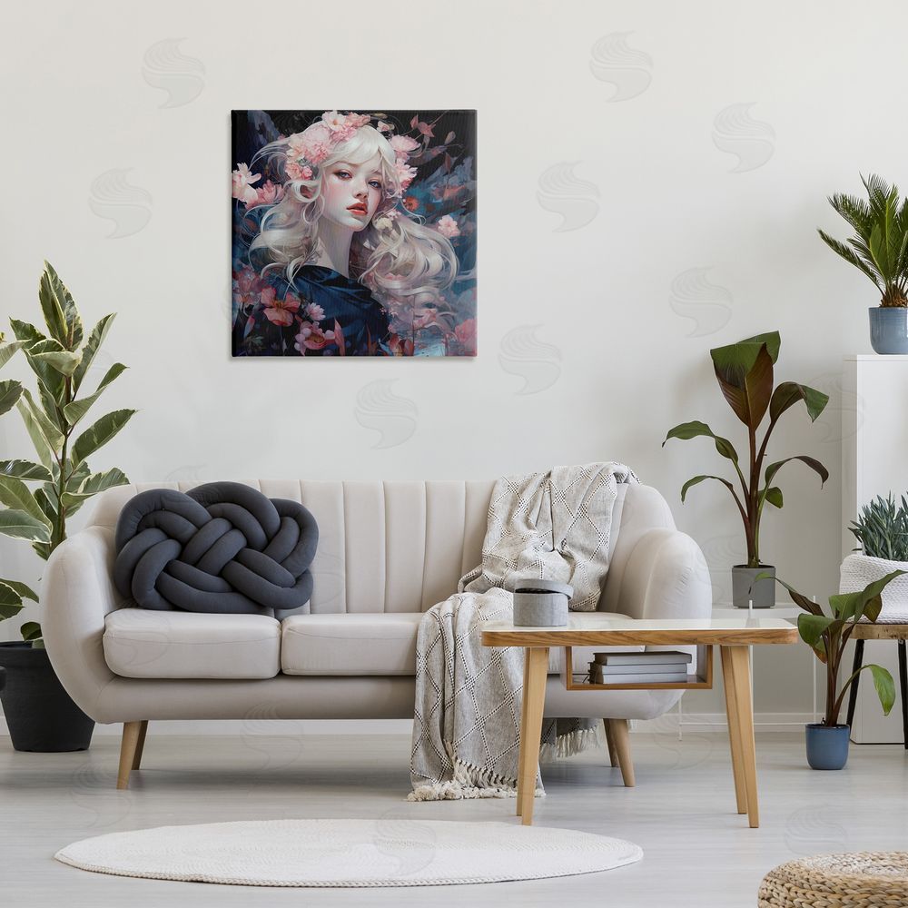 RB Girl with Pink Irises Canvas Wall Art in Room