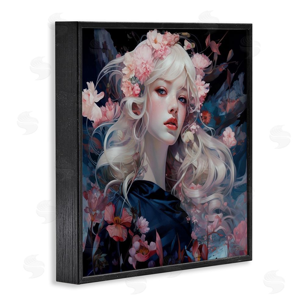 RB Girl with Pink Irises Black Framed Glicee Wall Art Print