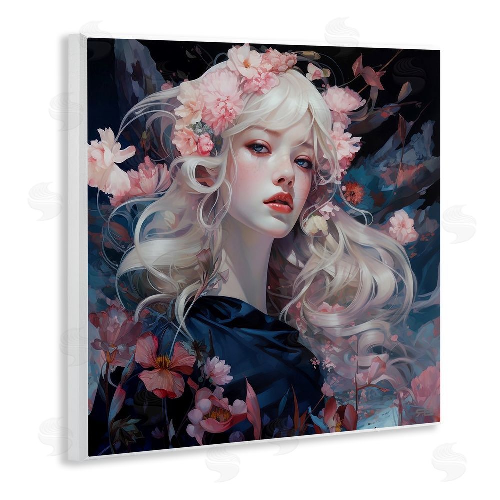 RB Girl with Pink Irises Wooden Wall Plaque Art Print