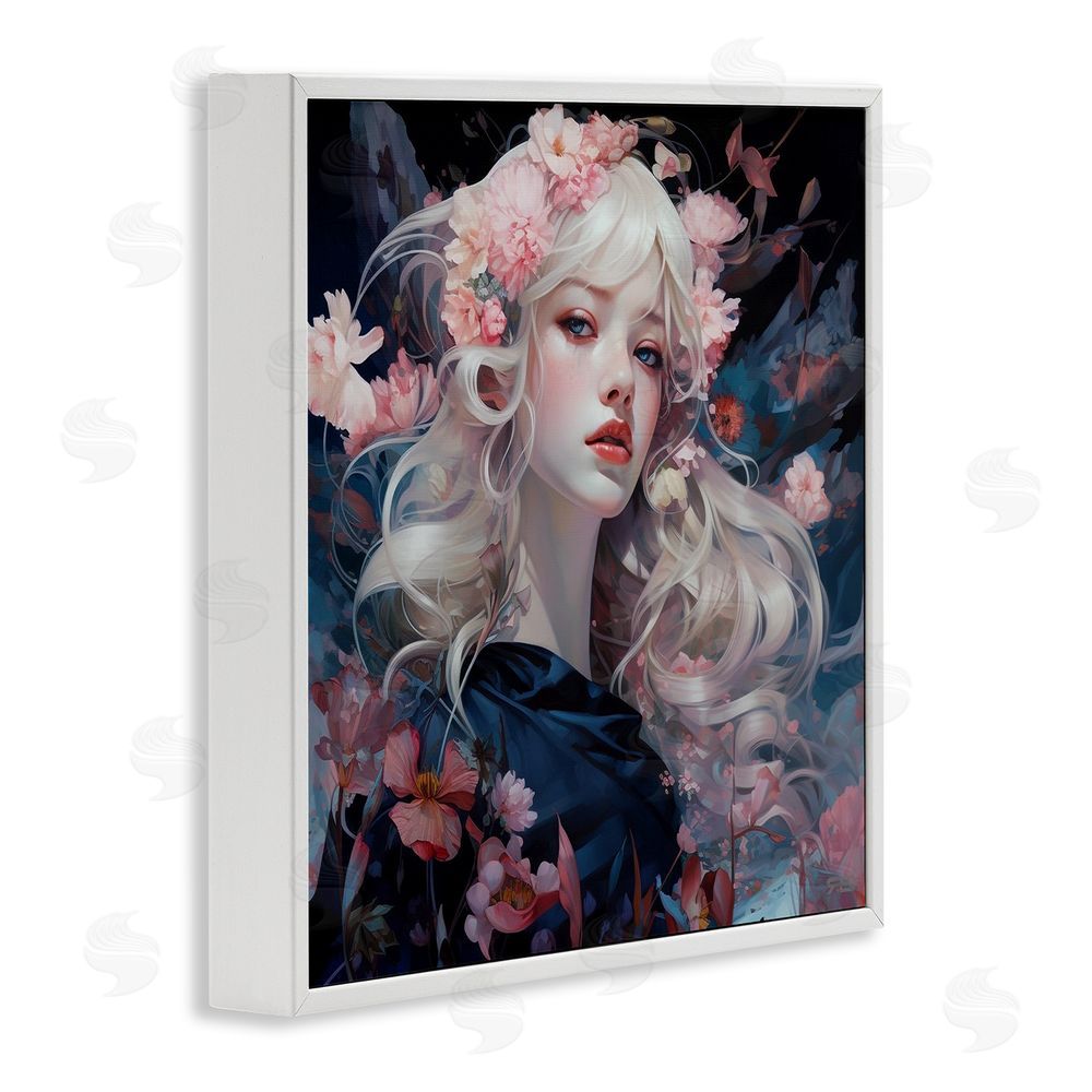 RB Girl with Pink Irises White Framed Glicee Wall Art Print