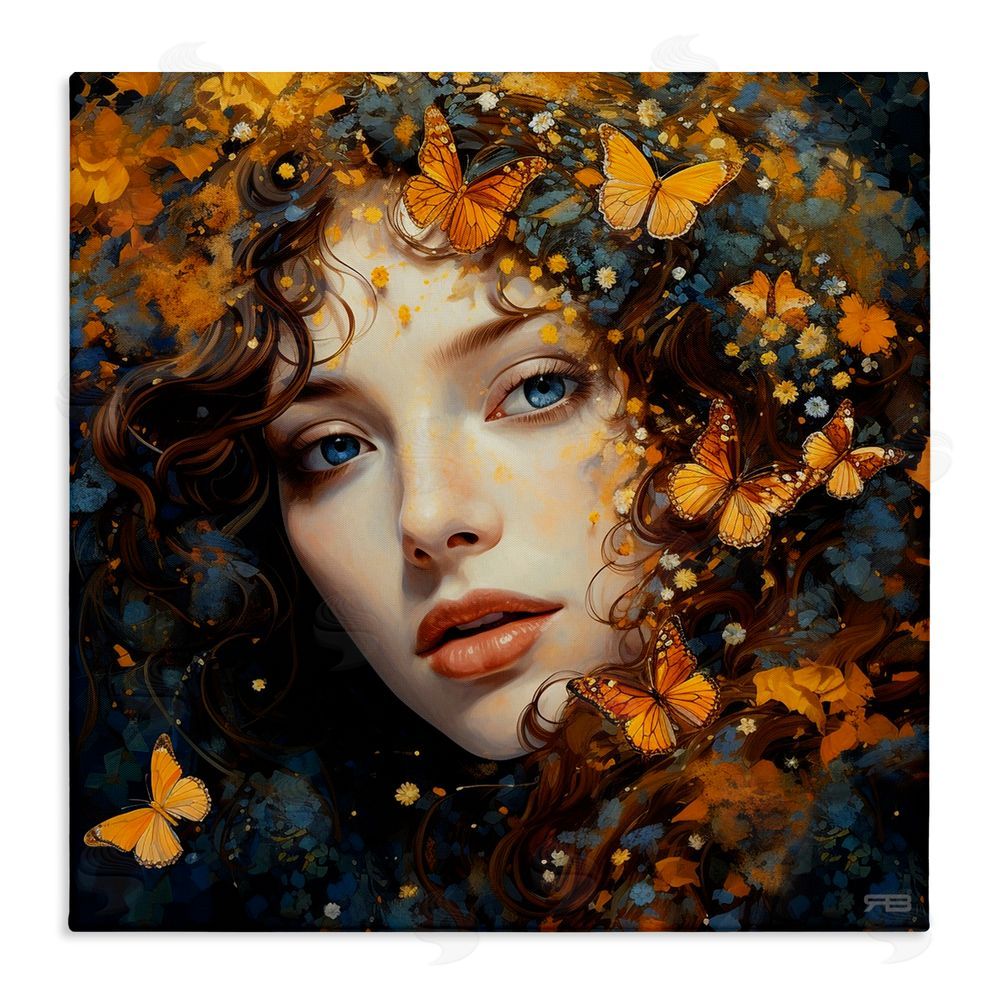 RB Woman with Monarch Butterflies Stretched Canvas Wall Art Print