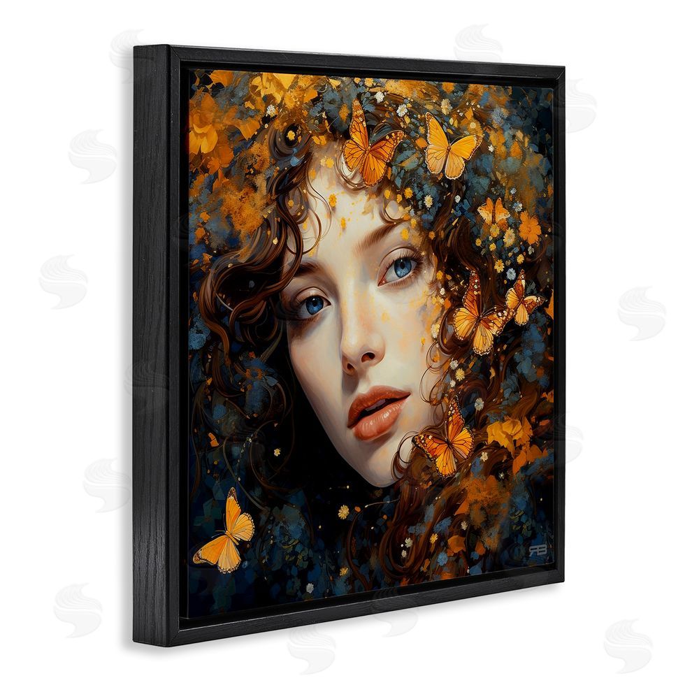 RB Woman with Monarch Butterflies Black Floating Frame Canvas Wall Art Print