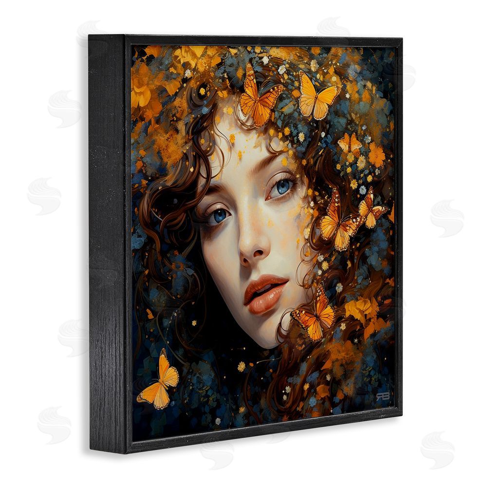 RB Woman with Monarch Butterflies Black Framed Glicee Wall Art Print