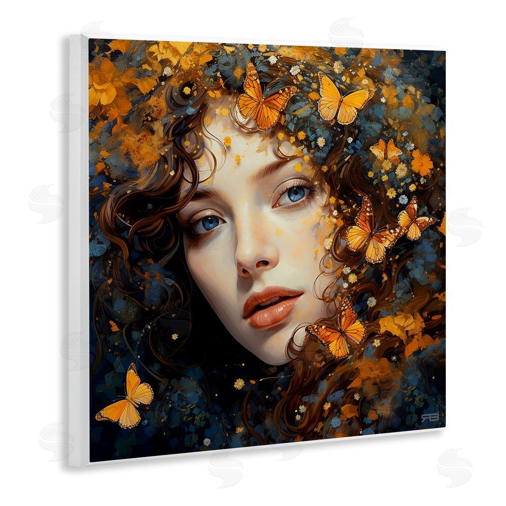RB Woman with Monarch Butterflies Wooden Wall Plaque Art Print