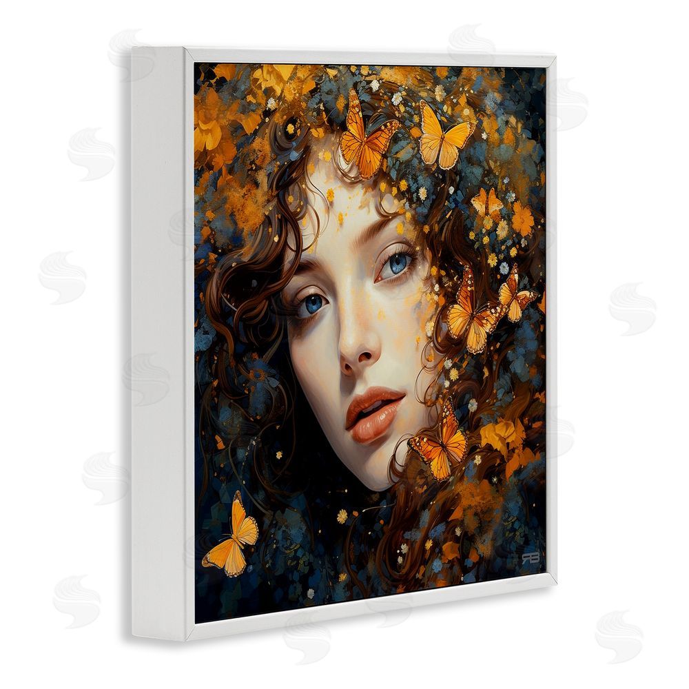 RB Woman with Monarch Butterflies White Framed Glicee Wall Art Print