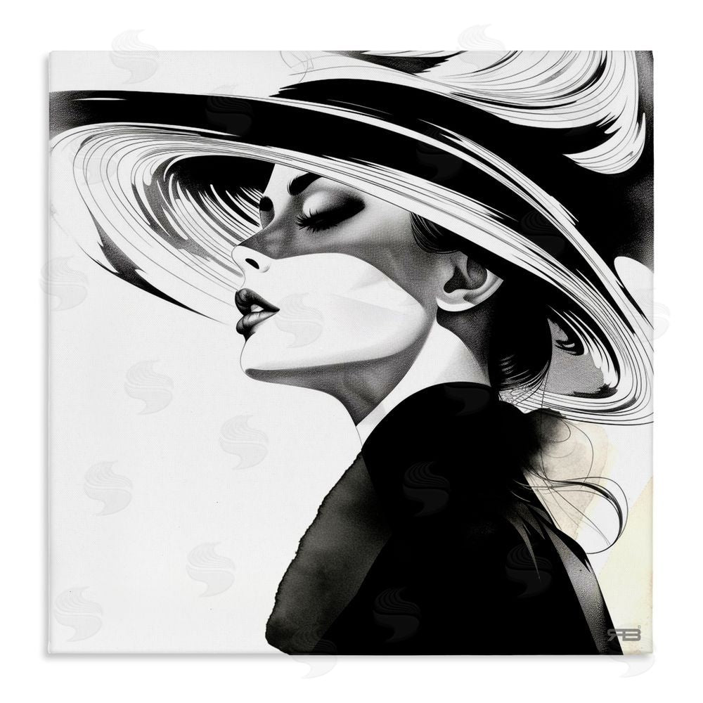 RB Woman & Abstract Hat Stretched Canvas Wall Art Print