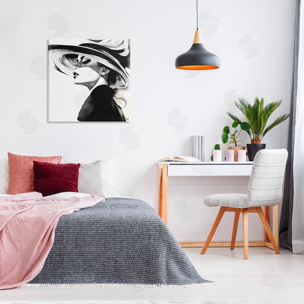 RB Woman & Abstract Hat Canvas Wall Art in Room
