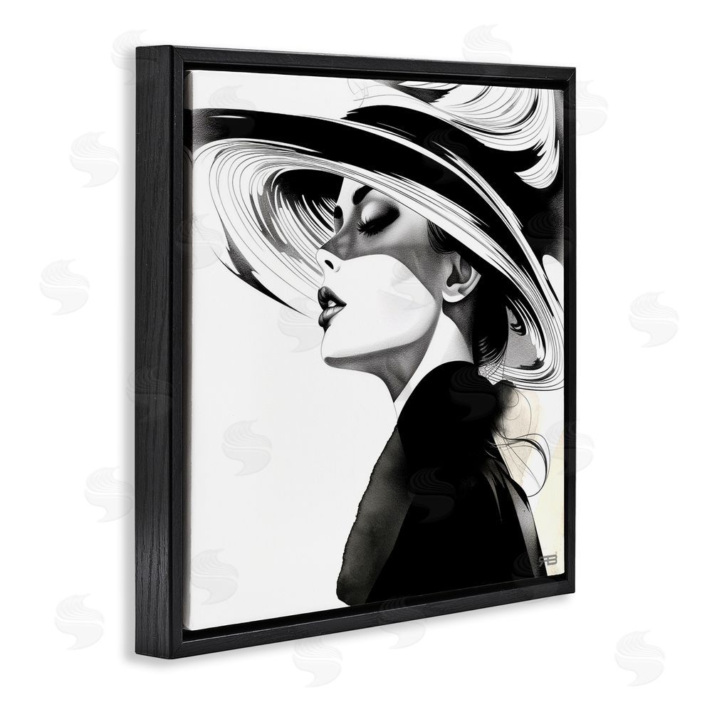 RB Woman & Abstract Hat Black Floating Frame Canvas Wall Art Print