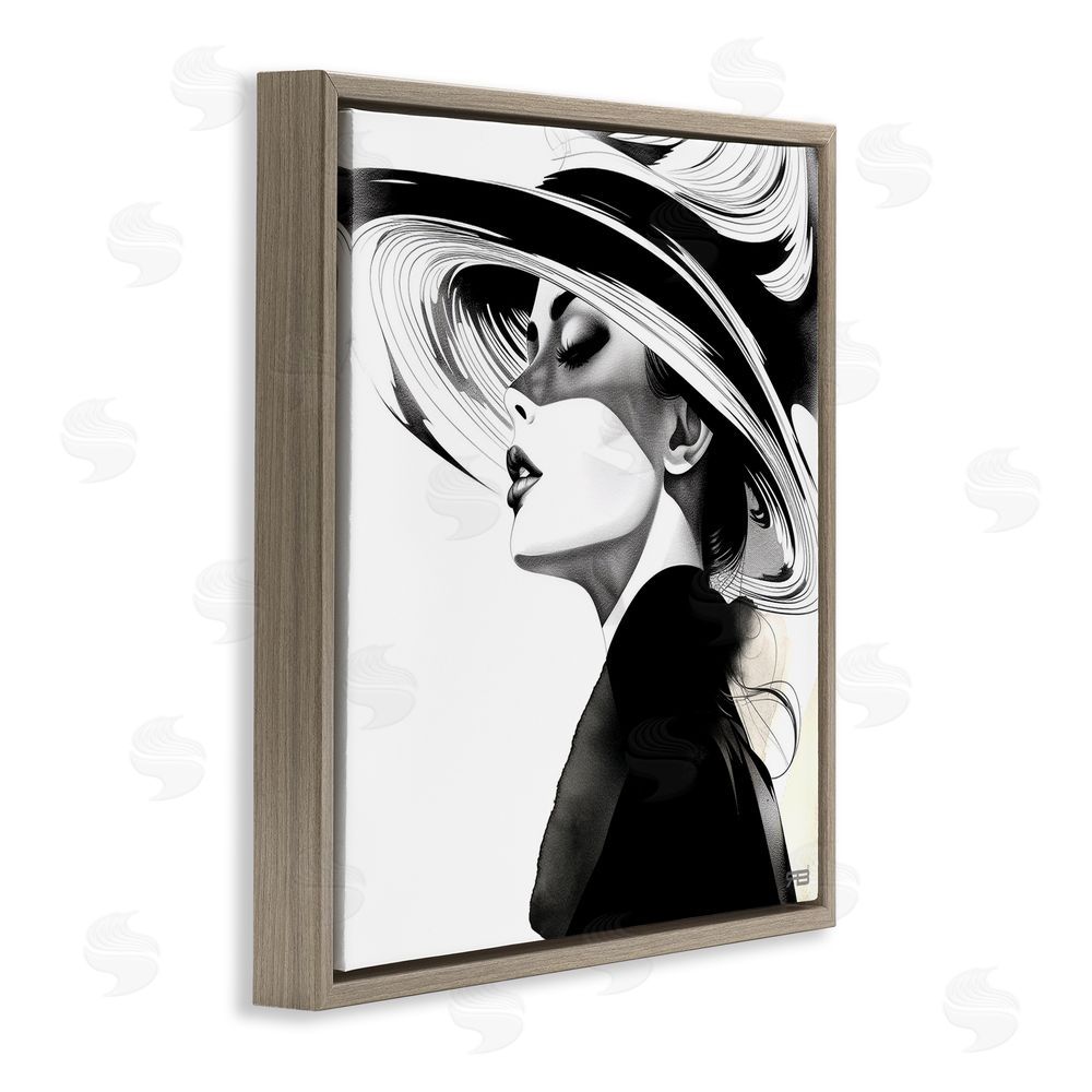 RB Woman & Abstract Hat Brown Floating Frame Canvas Wall Art Print