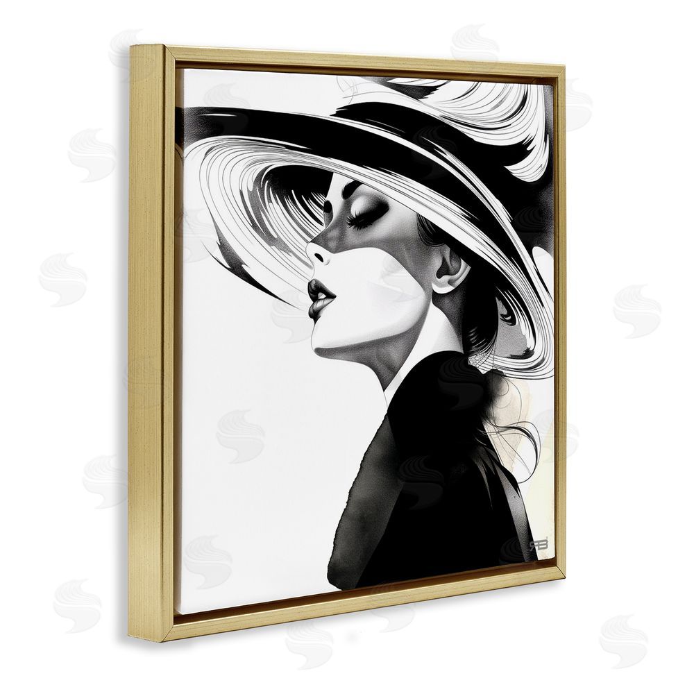 RB Woman & Abstract Hat Gold Floating Frame Canvas Wall Art Print