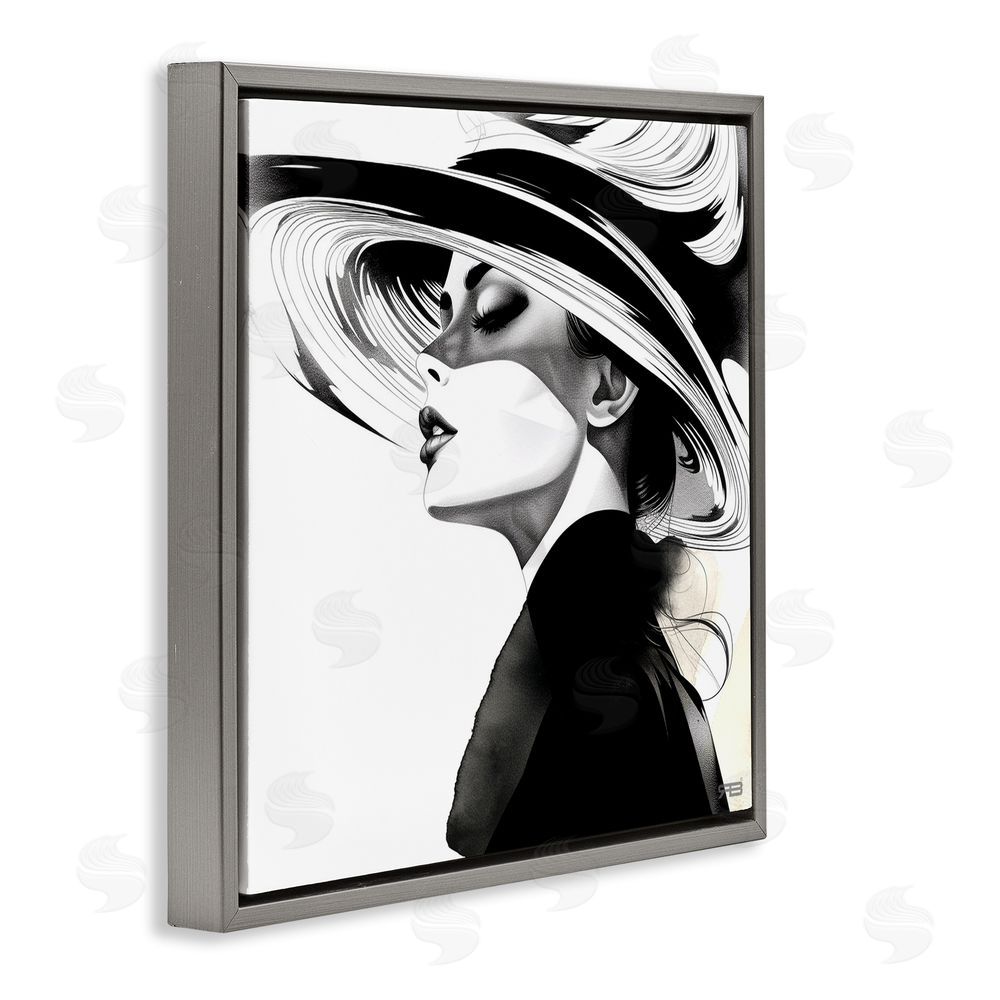 RB Woman & Abstract Hat Gray Floating Frame Canvas Wall Art Print