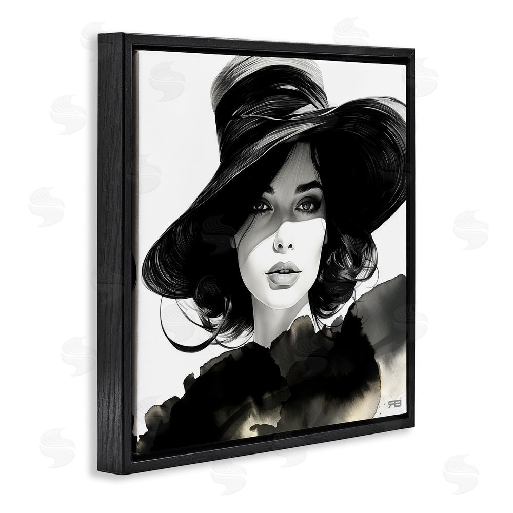 RB Stylish Fashionista Gaze Black Floating Frame Canvas Wall Art Print