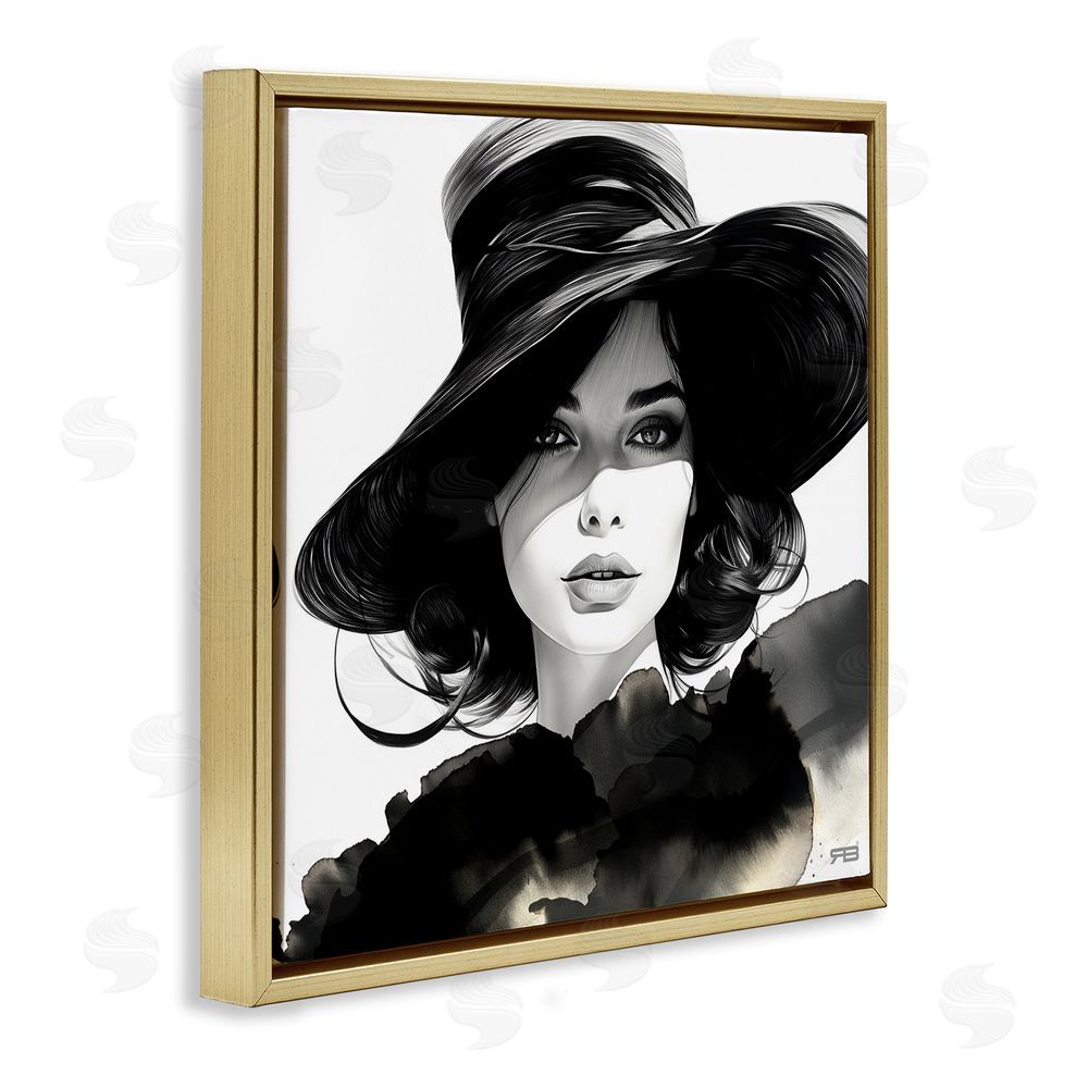 RB Stylish Fashionista Gaze Gold Floating Frame Canvas Wall Art Print
