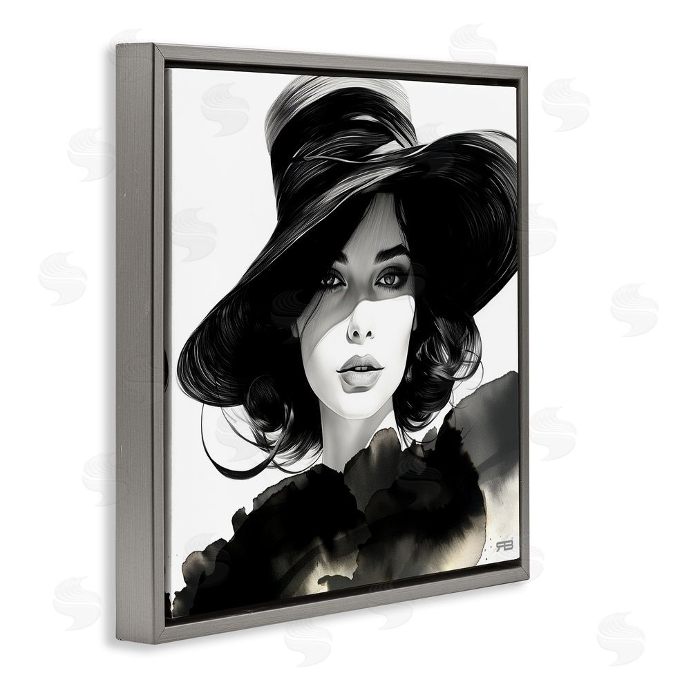 RB Stylish Fashionista Gaze Gray Floating Frame Canvas Wall Art Print
