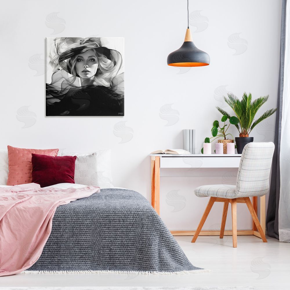 RB Woman & Flowing Fabrics Canvas Wall Art in Room