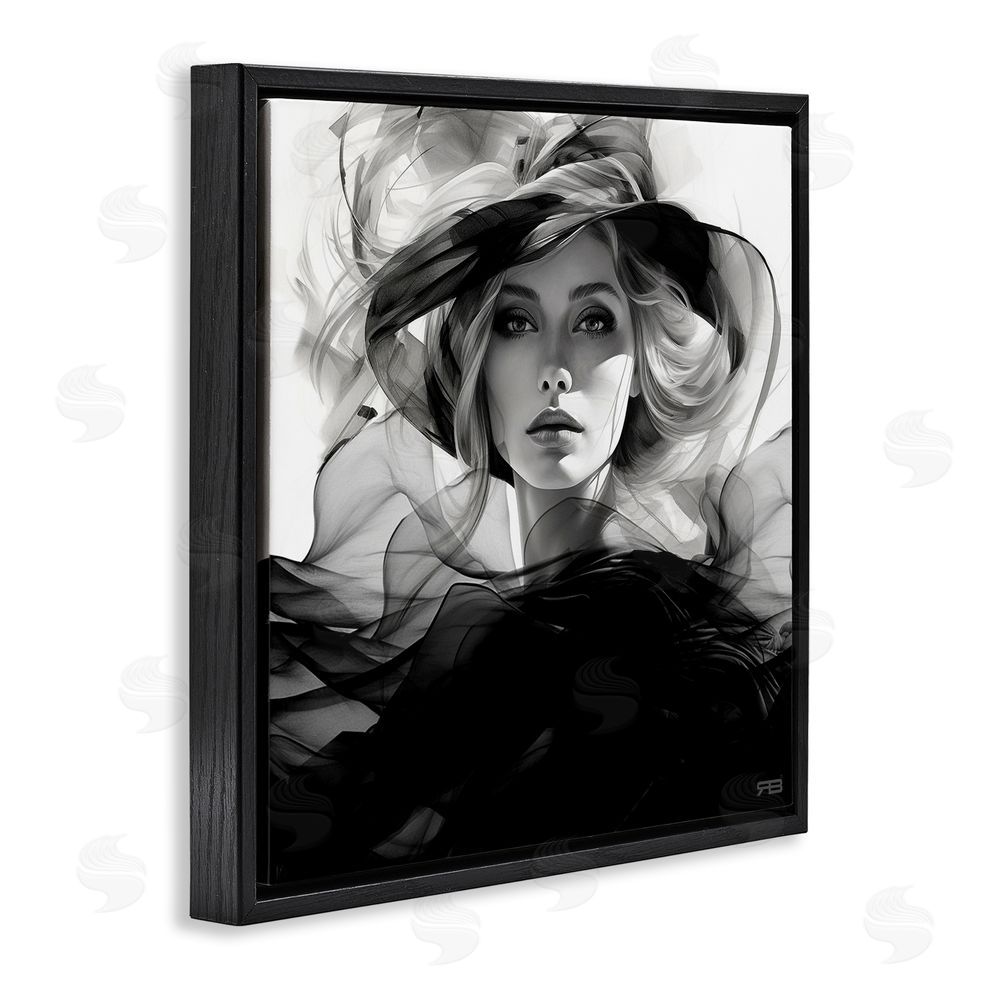 RB Woman & Flowing Fabrics Black Floating Frame Canvas Wall Art Print