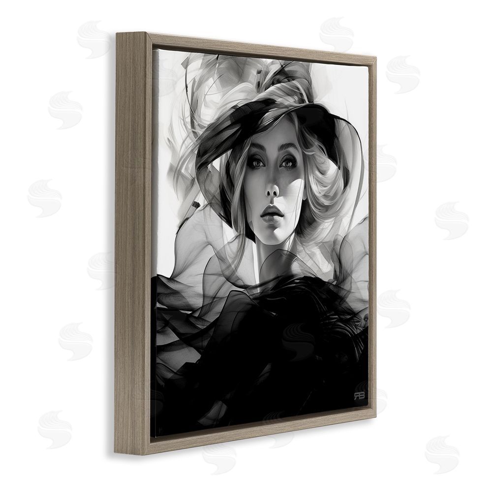 RB Woman & Flowing Fabrics Brown Floating Frame Canvas Wall Art Print