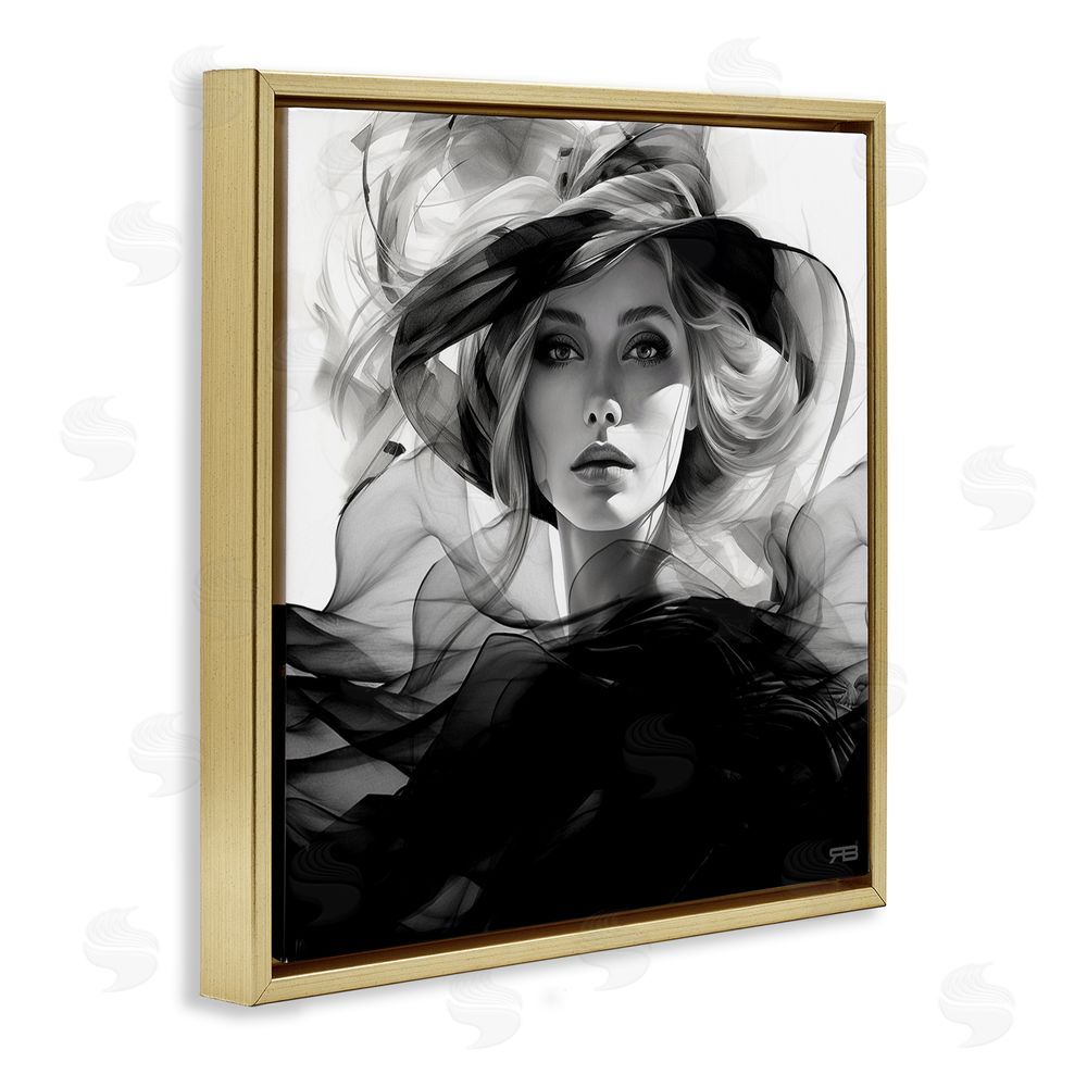 RB Woman & Flowing Fabrics Gold Floating Frame Canvas Wall Art Print