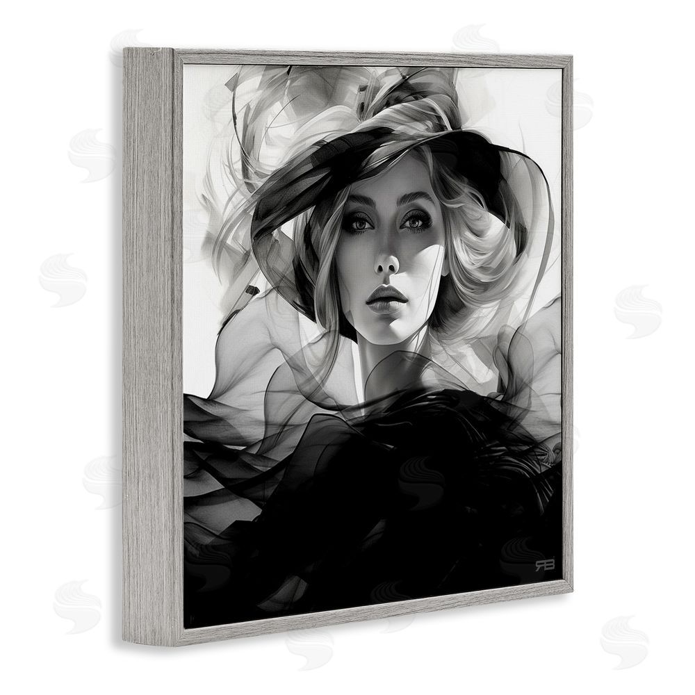 RB Woman & Flowing Fabrics Gray Framed Glicee Wall Art Print